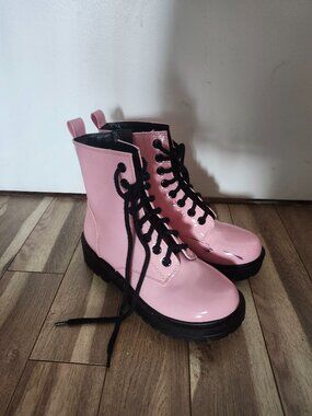 Soda Pink & Black Zip Up Combat  Boots
